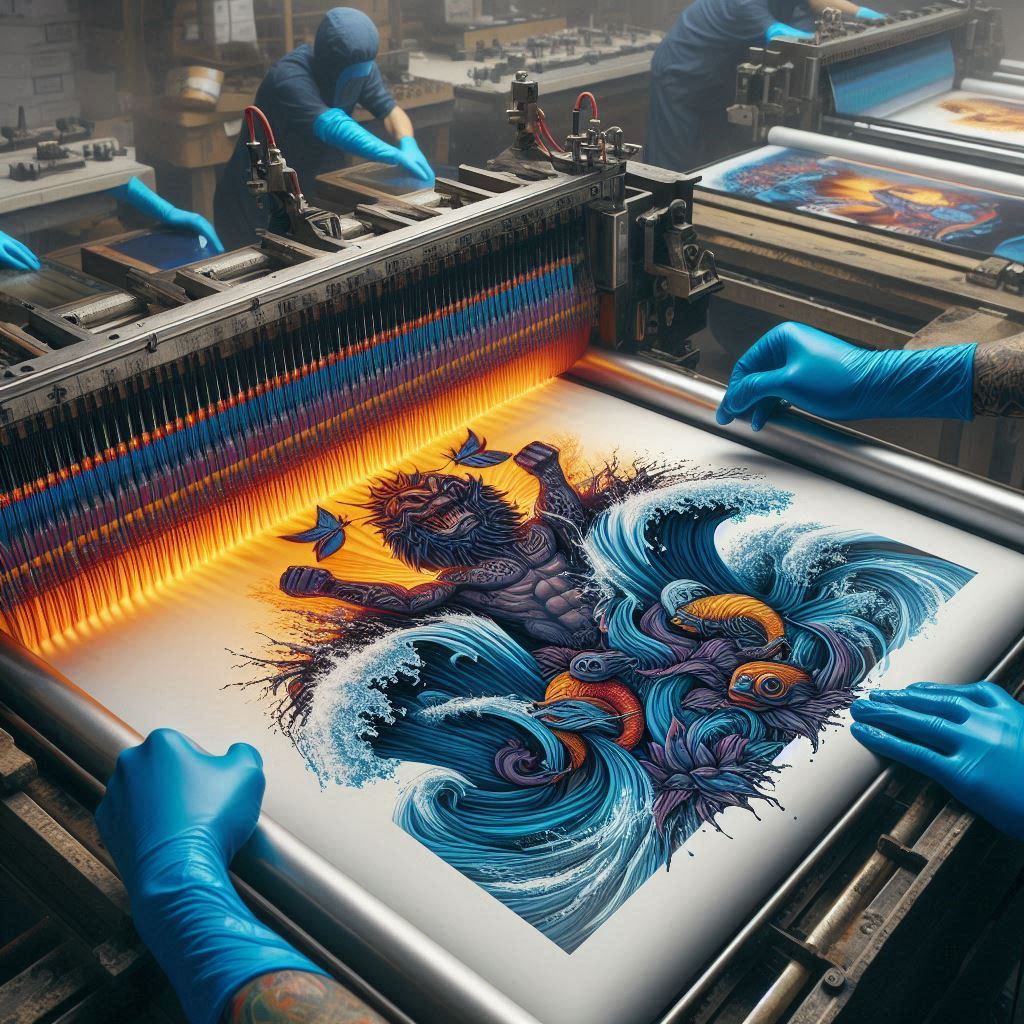 Curing the final print sets the ink into the fabric, ensuring durability and washability.