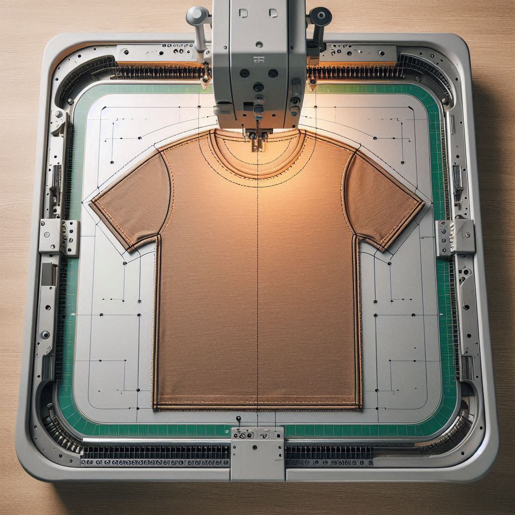 Aligning the sleeve stitching helps to center the garment accurately on the platen.