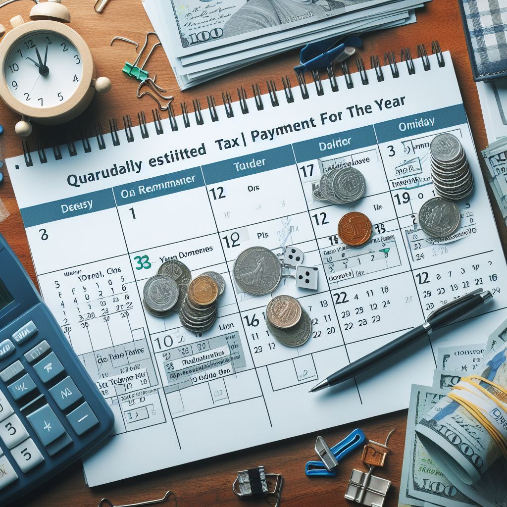 A calendar highlighting the quarterly estimated tax payment deadlines for the year.