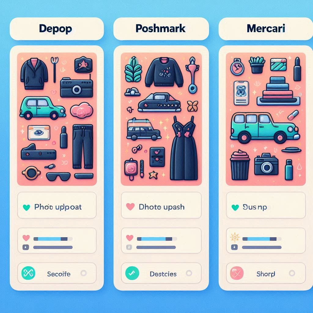 An image here showing a side-by-side comparison of the listing interface on each platform (Depop, Poshmark, Mercari). Highlight the key differences in photo upload, description fields, and overall design.