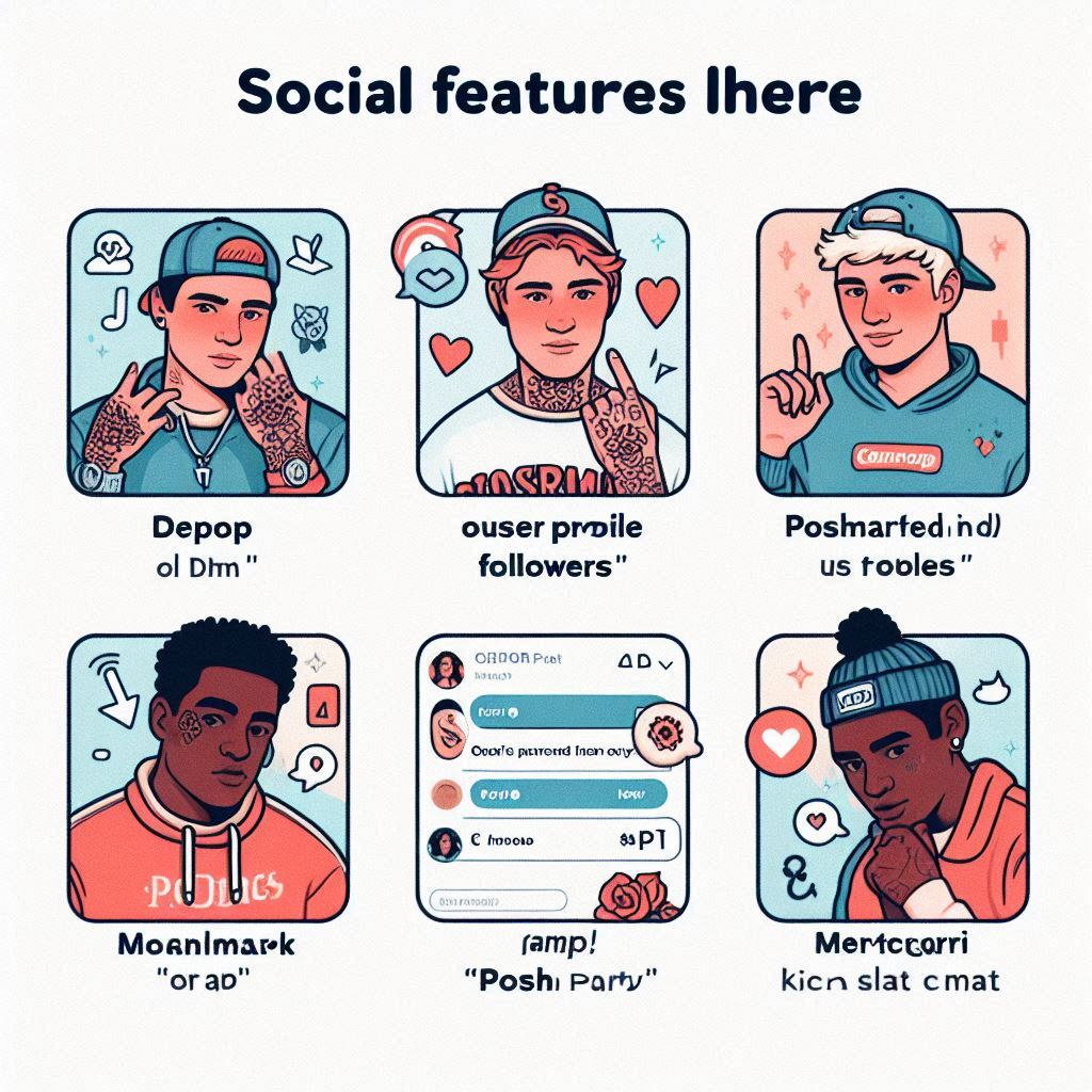 An image here illustrating the social features of each platform. For Depop, showcase a DM interface or a user profile with followers. For Poshmark, show an example of a "Posh Party." For Mercari, you can show a screenshot of the chat feature.