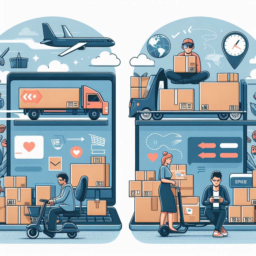 Illustrative graphics comparing the shipping process on Depop (seller handling all steps) and Etsy (option to use Etsy shipping labels for convenience).